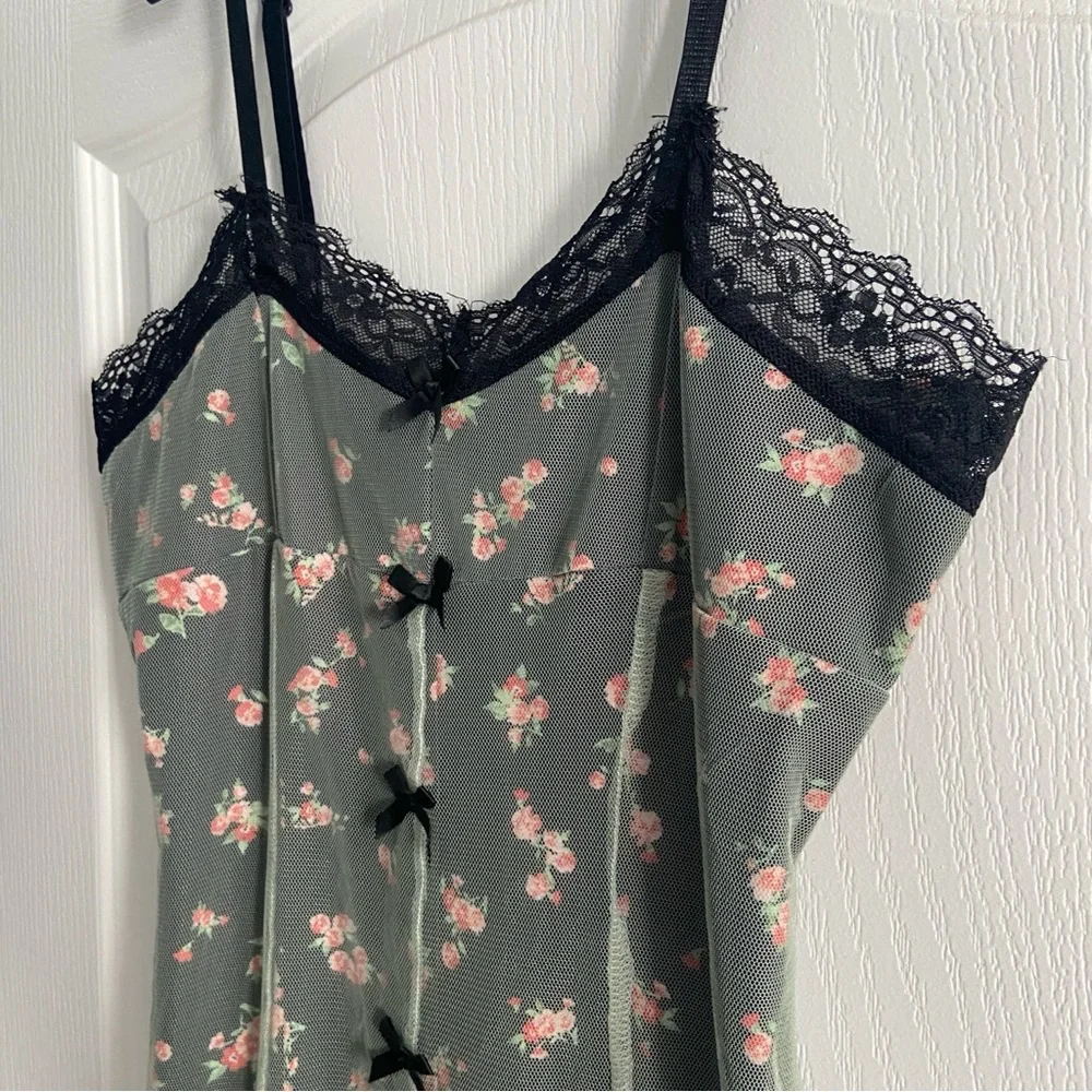 CIDER MESH FLORAL BOW LACE TRIM MIDI DRESS - Picture 10 of 16